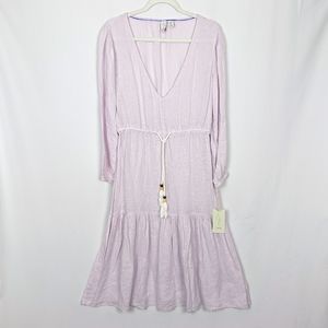 Joie M Lavender Long Sleeve Linen Layered Tiered Maxi Dress Coverup